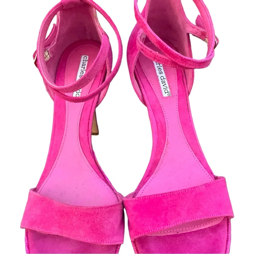 Charles David Made in Italy Pink Suede Leather Platform Stiletto Heel Sandal